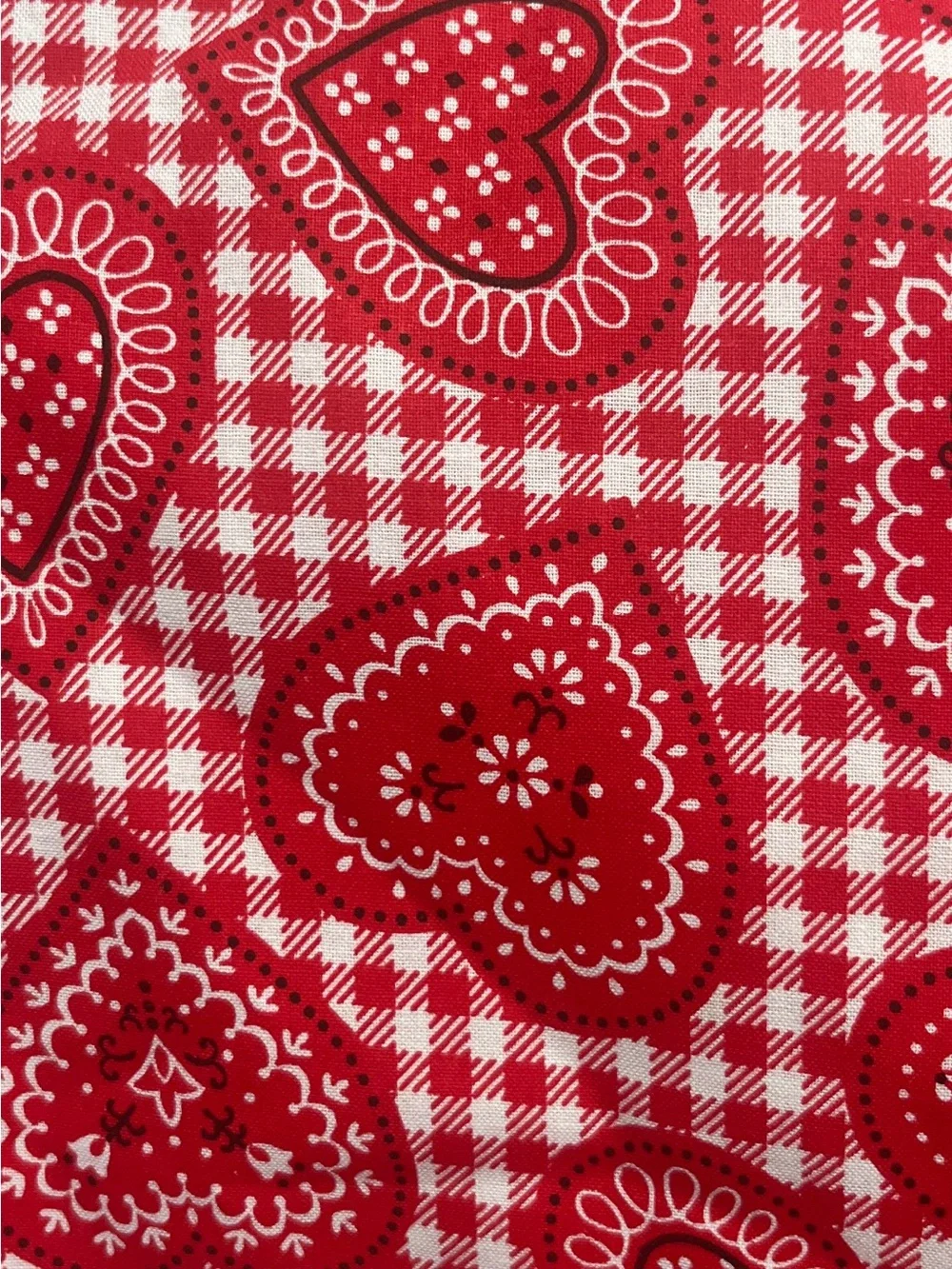 Red White Checkered Gingham Hearts Fabric Oval Placemats Lace Trim - Set of 6